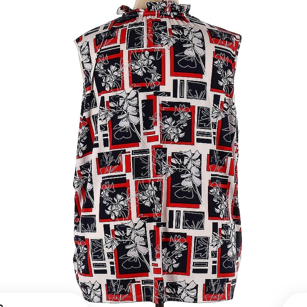 ♻️ LAST CHANCE! The Limited Red/White/Blue Floral-Geo Print Tie Neck Top - Picture 16 of 16